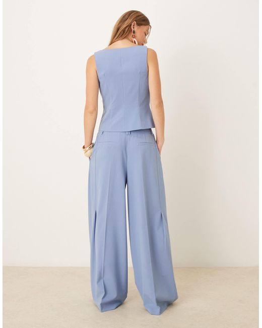 ASOS Blue Tailored Low Rise Pleated Super Wide Leg Suit Trousers