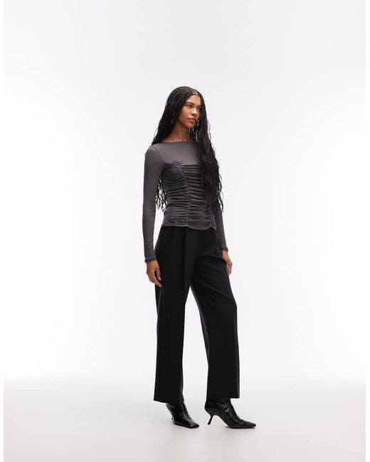 ASOS Black Onion Skin Ruched Bodice Long Sleeve Top
