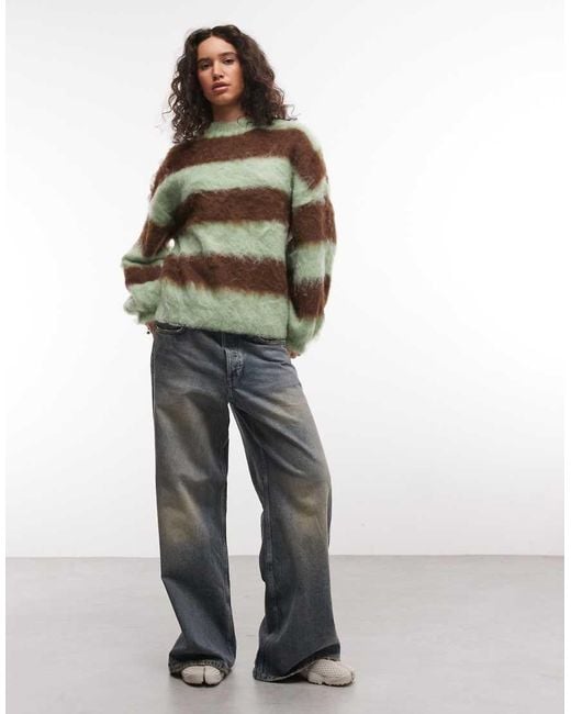 Daisy Street Green Fluffy Balloon Sleeve Sweater