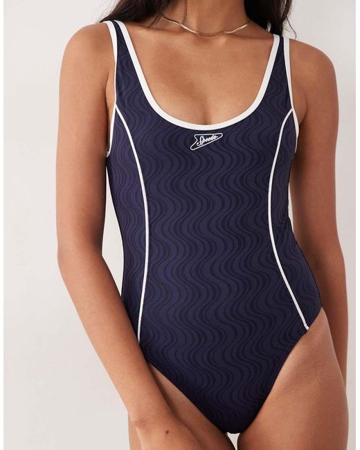 Speedo Blue Jetstream Texture Bound Scoop Swimsuit
