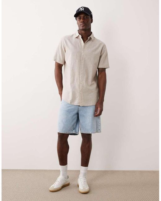 Jack & Jones Natural Short Sleeve Linen Blend Shirt for men
