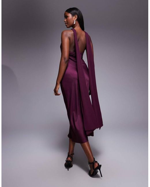 ASOS Purple Twist Detail Satin Chiffon Maxi Dress With Scarf