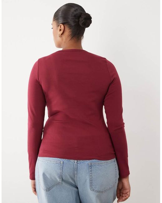 ASOS Red Asos Design Curve Clean Fitted Long Sleeve Top