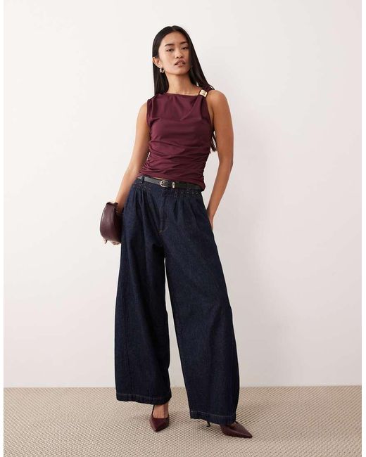 ASOS Purple Draped Slash Neck Top With Metal Hardware Detail