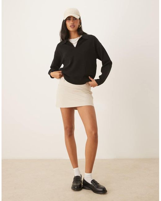 Jersey Con Cuello Tipo Polo De Punto De Glamorous de color Black