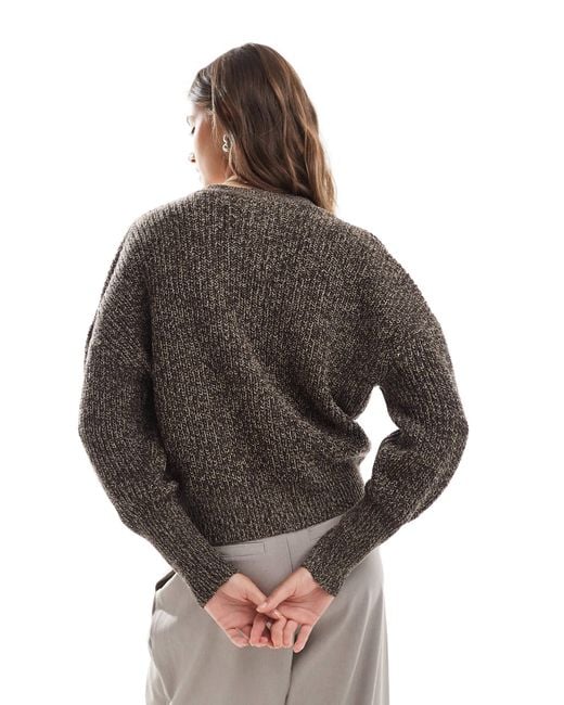 Vero Moda Black Button Through Chunky Rib Cardigan Chocolate Melange