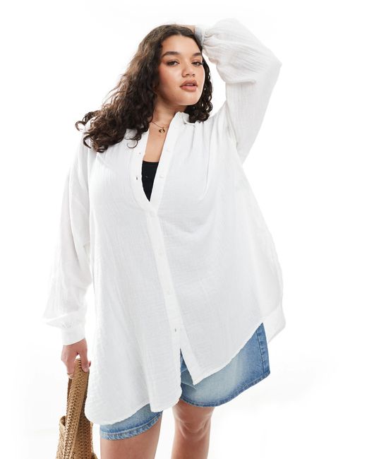 ONLY White – langärmlige hemdbluse aus dünnem, weitmaschig gewebtem baumwollstoff