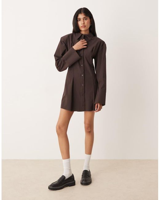 ASOS Getailleerde Mini Overhemdjurk Met Schoudervullingen in het Brown