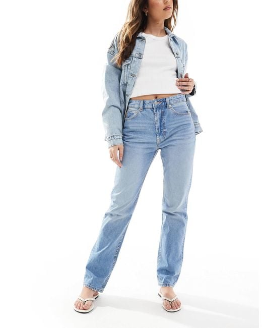 Jean droit à taille mi-haute - clair délavé ASOS en coloris Blue