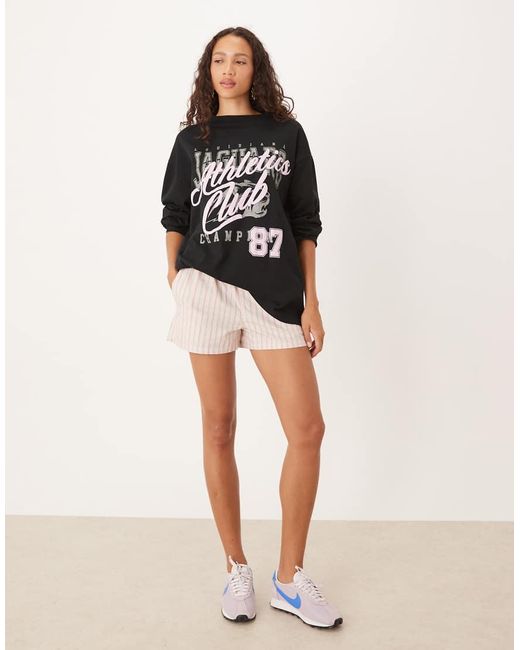 ASOS Black Long Sleeve Skater Tee With Athletics Club Graphic