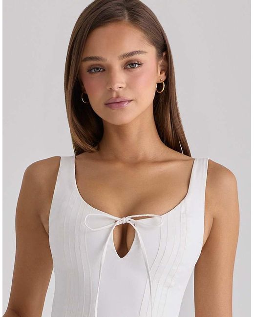 House Of Cb White Alira Pleated Cotton Peekaboo Midi Dress