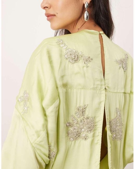 Vestido De Tarde Largo De Estilo Años 30 Moderno Con Diseño Floral De Abalorios De ARRANGE de color Natural
