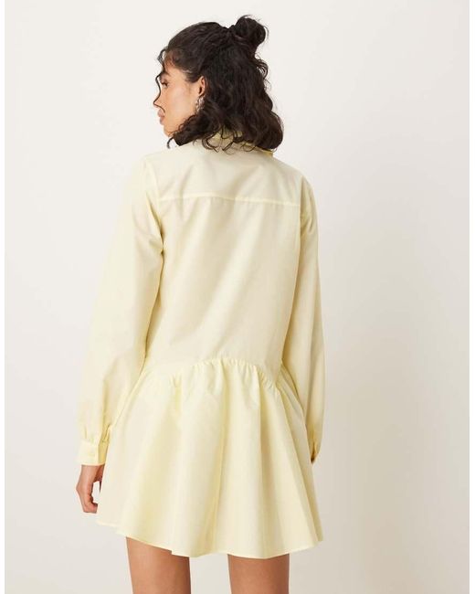 ASOS Natural Long Sleeve Pep Hem Shirt Dress