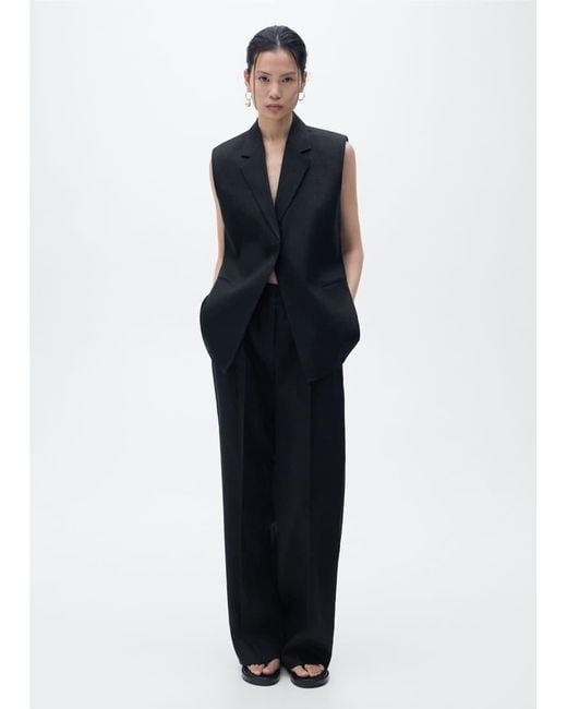 Mango Rechte Broek Van 100% Linnen in het Blue