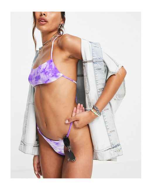 Bershka Purple – bikinihose mit batikmuster, kombiteil