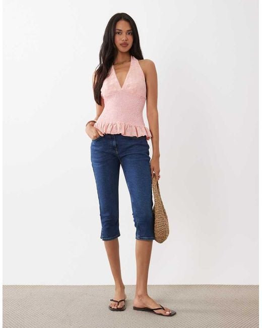 Gina Tricot Pink Halterneck Broderie Anglaise Top