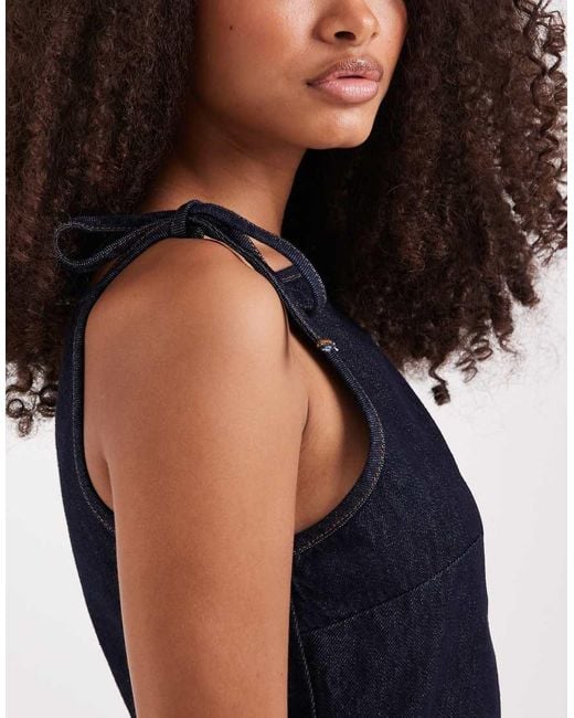 ASOS Blue Denim Tie Strap A Line Mini Dress In