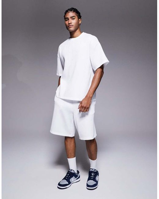 River Island White Oversized Plisse T-shirt for men