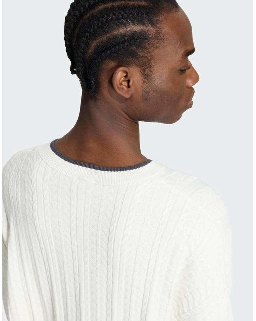 Adidas Originals White Cable Knit Crewneck Sweatshirt for men