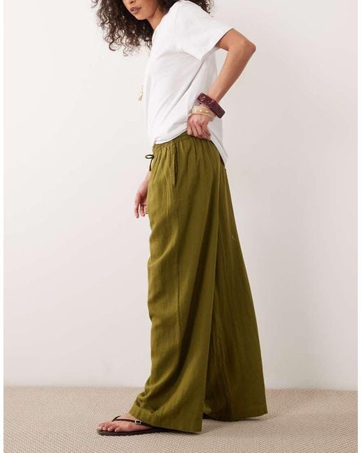 River Island Natural Linen Blend Wide Leg Pants