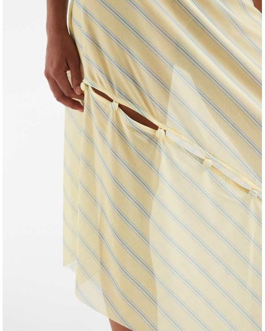 House Of Sunny Natural Asymmetric Mesh Button Detail Midaxi Skirt