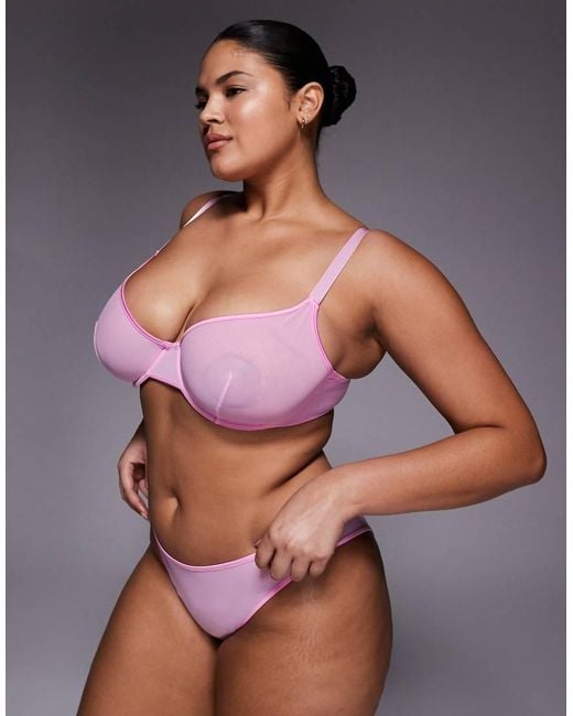 ASOS Purple Asos Design Curve Lennox Sheer Mesh Underwire Bra With Satin Binding