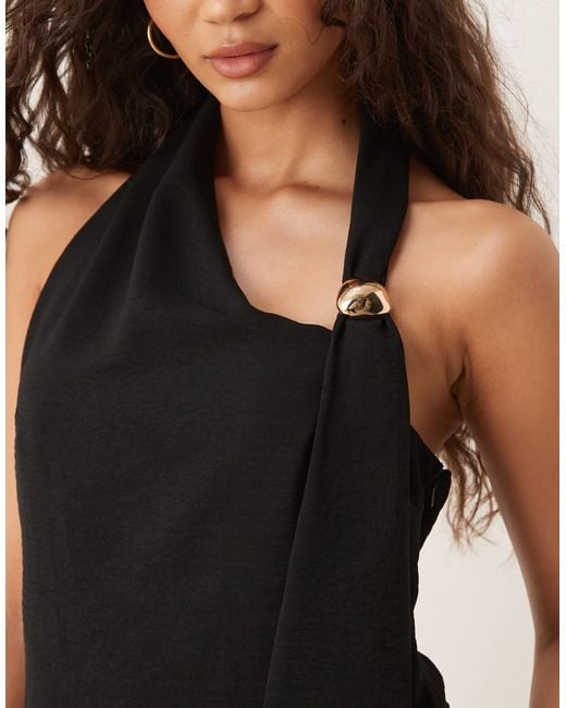 ASOS Black Trim Detail Halter Overlay Jumpsuit