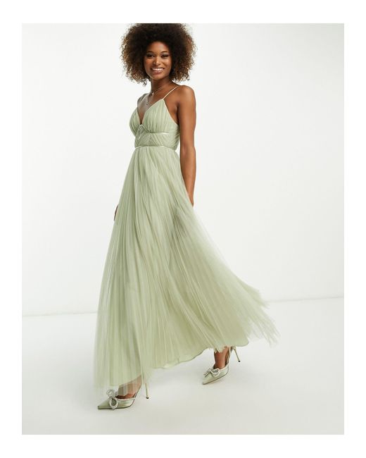ASOS White Bridesmaid Cami Ruched Bodice Maxi Dress With Pleated Skirt
