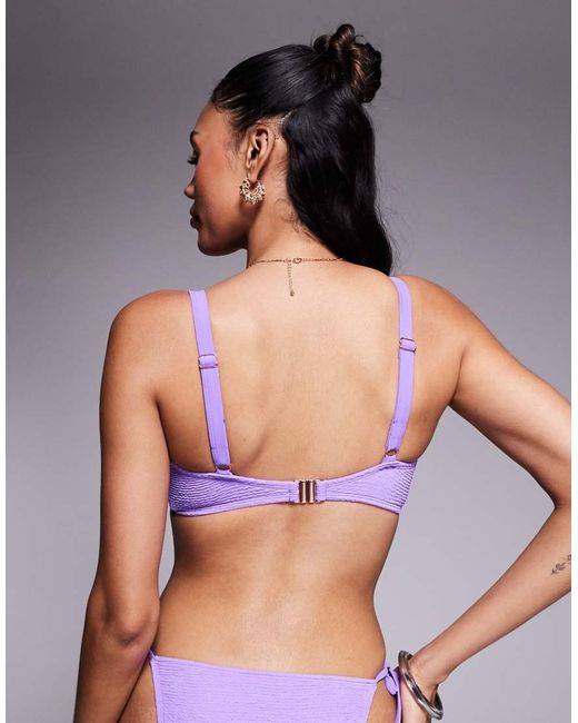 Ivory Rose Purple Fuller Bust Unpadded Underwired High Apex Plunge Bikini Top With Ring Detail