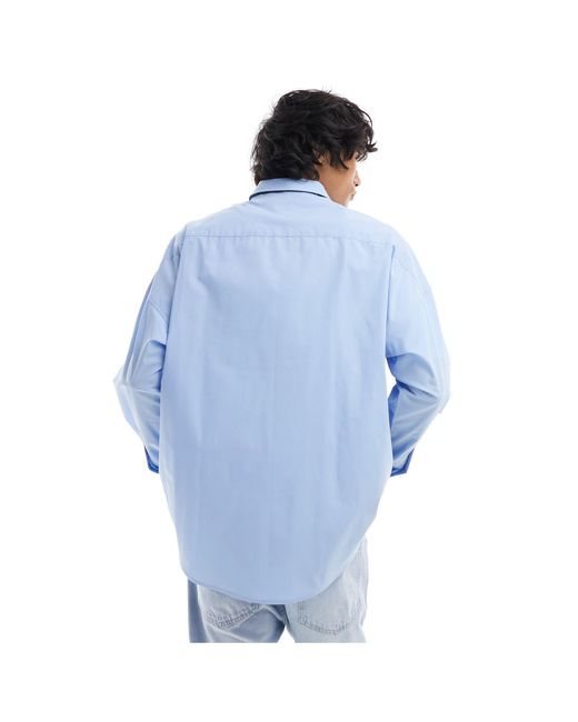Collusion Blue Poplin Oversized Long Sleeve Shirt for men