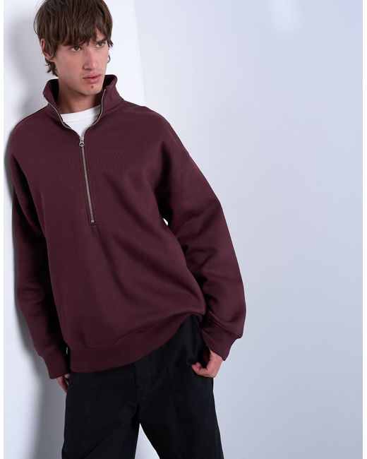 Topman Purple Premium Oversized Fit Quarter Zip Funnel Neck for men