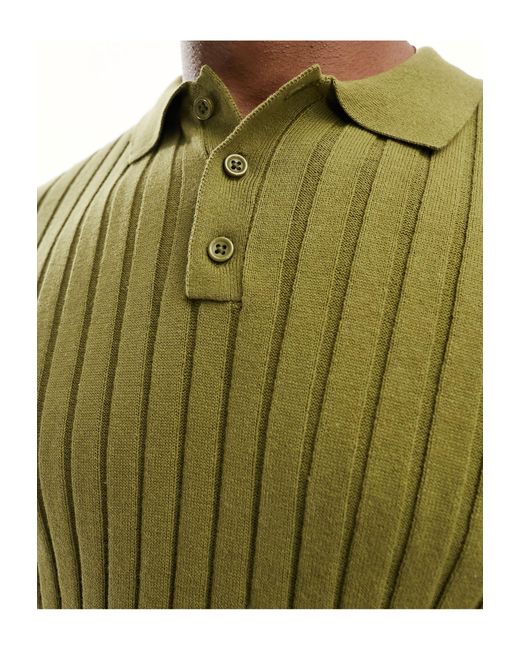 ASOS Green Lightweight Knitted Rib Polo T-shirt for men