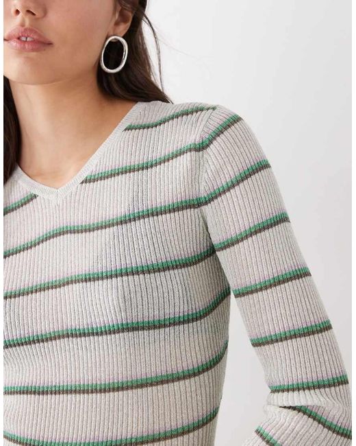 Monki Gray Jersey V-neck Top