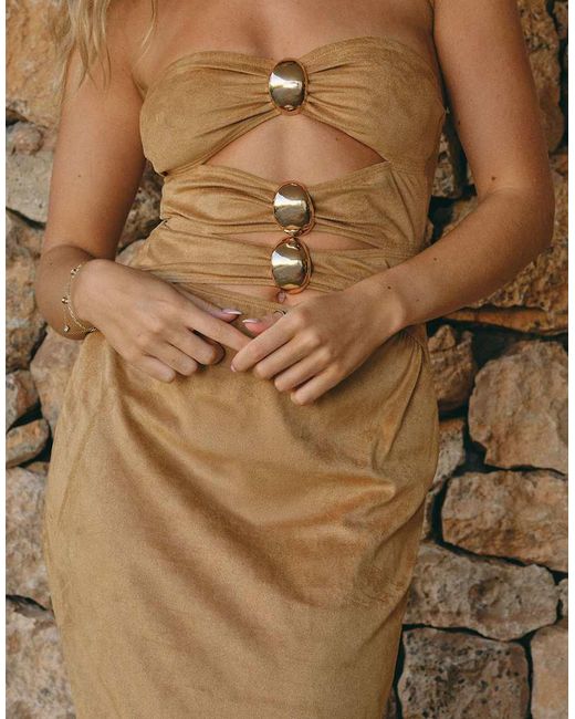 South Beach Brown X Liv Silverman Suedette Maxi Dress With Cutout Detailing