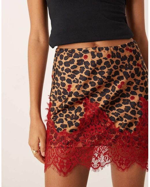 Never Fully Dressed Maeva Satin Red Lace Trim Mini Skirt