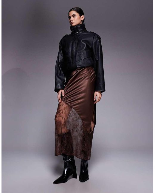 New Look Blue Satin Lace Asymmetric Midi Skirt