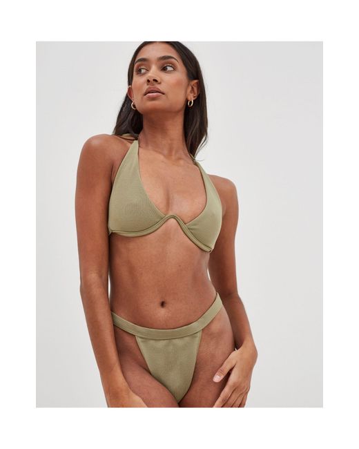 4th & Reckless Ares exaggerated Monowire Rib Bikini Top in Green - Lyst