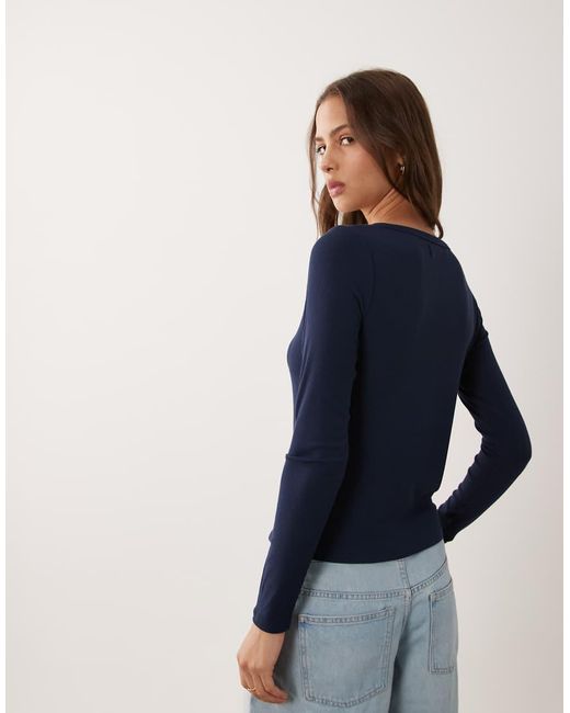 Abercrombie & Fitch Blue Long Sleeve Ribbed Henley Top
