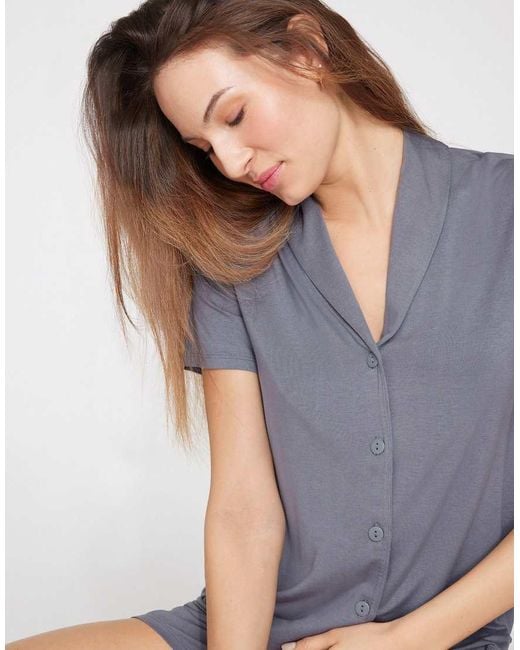 Tezenis Blue Short Viscose Button-Up Pyjamas