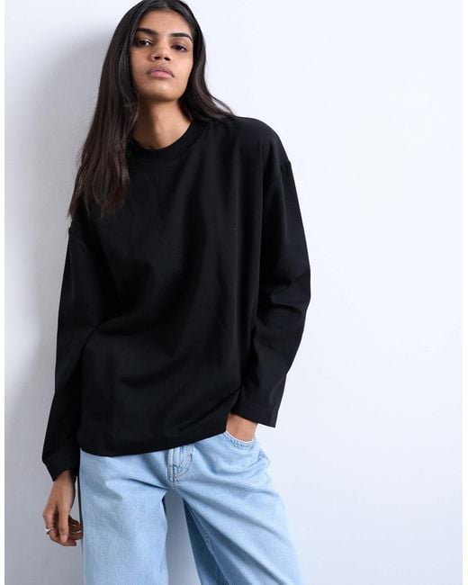 TOPSHOP Black Premium Clean Long Sleeve Skater Tee