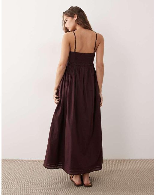 Miss Selfridge Brown Embroidered Detail Cami Maxi Dress