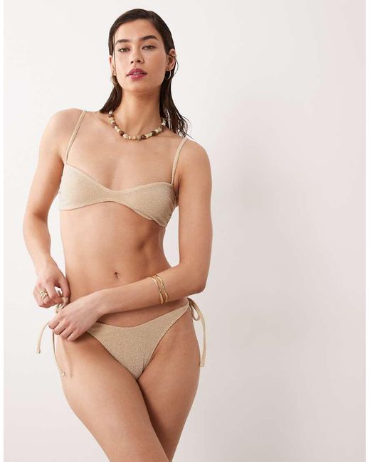 Miss Selfridge Natural Mini Glitter Bikini Top