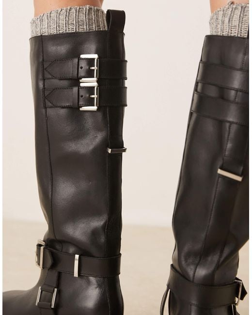 ASOS Natural – crest – kniehohe bikerstiefel aus leder