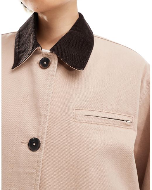 ASOS Pink Bomber Barn Jacket With Chocolate Collar