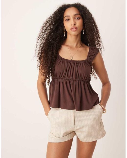 ASOS Brown Milkmaid Babydoll Swing Top