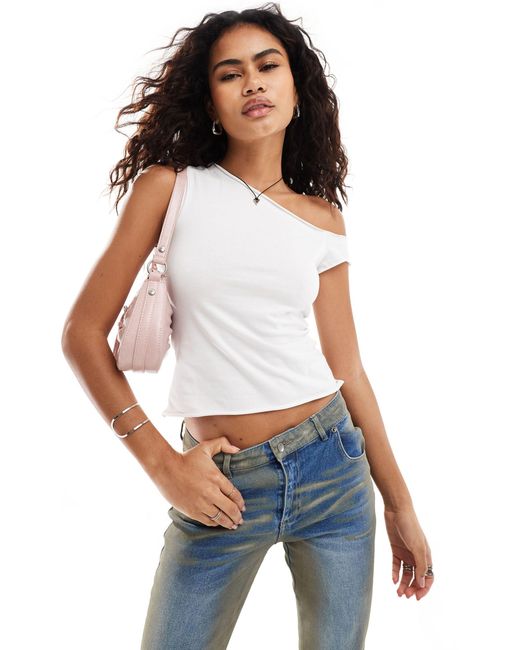 Collusion White Off Shoulder Short Sleeve Top
