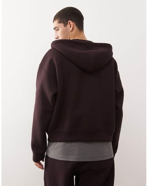 Weekday Brown Co-ord Simon Scuba Zip Through Hoodie With Embroide Graphic for men