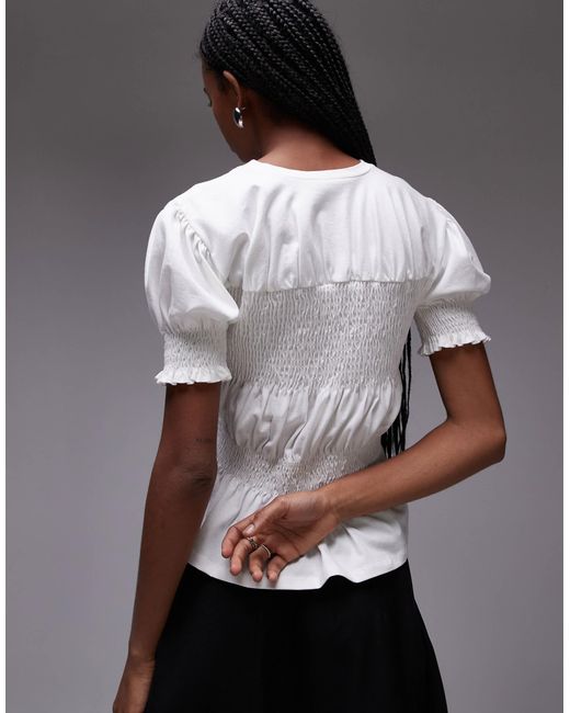 TOPSHOP White Shirred Panel Tee