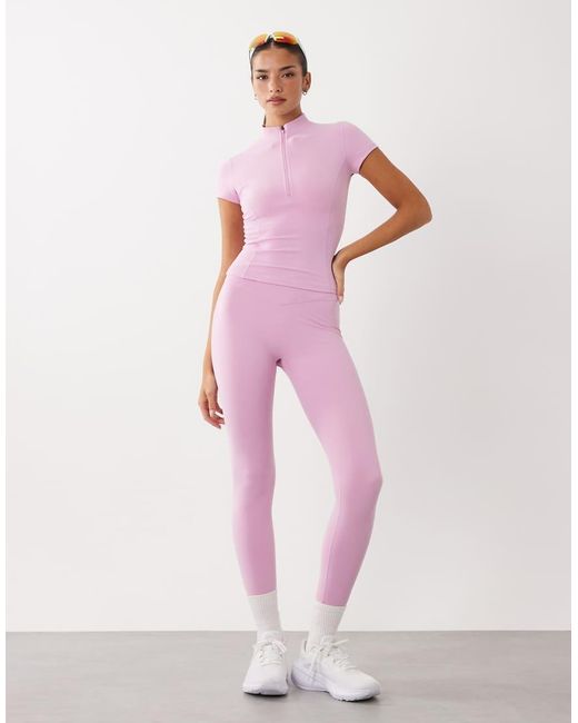BO+TEE Pink Bo+tee Quarter Zip Short Sleeve Sports Top