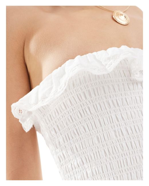 Abercrombie & Fitch White Strapless Broderie Detail Maxi Dress